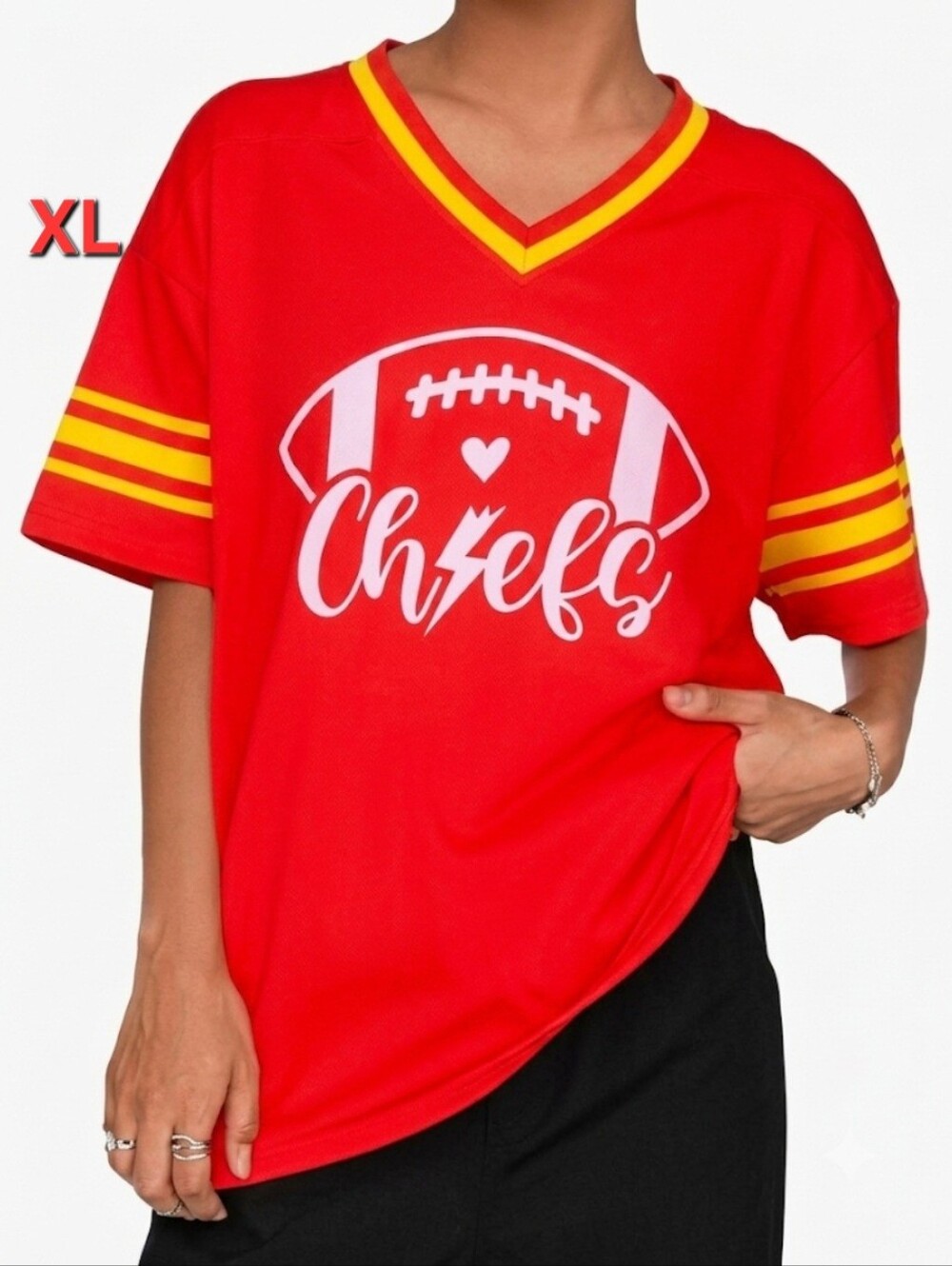 Kansas City Chiefs Football V-Neck Jersey Shirt XL FashionNova